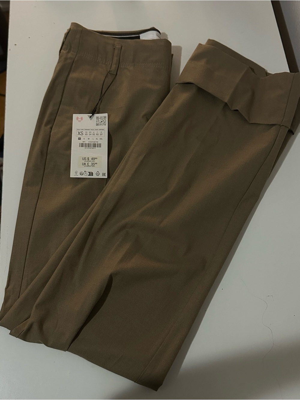 Zara Tailored Trousers in Olive Brown. Stretchy.
